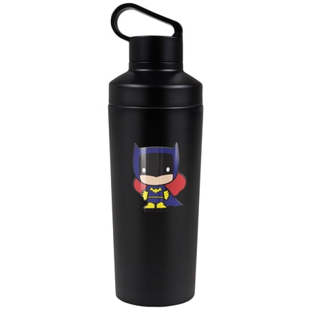 Batman Official Batman Batgirl Cute Chibi Character Pattern 18 oz Insulated Water Bottle, Leak Resistant, Vacuum Insulated Stainless Steel with 2-in-1 Loop Cap