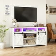 thumbnail image 4 of LED Farmhouse TV Stand for 65" 75" TVs with Power Outlets, 32" Tall Sliding Barn Door Entertainment Center with Adjustable Shelves/4 Layer Storage for Living Room, Rustic White, 4 of 8