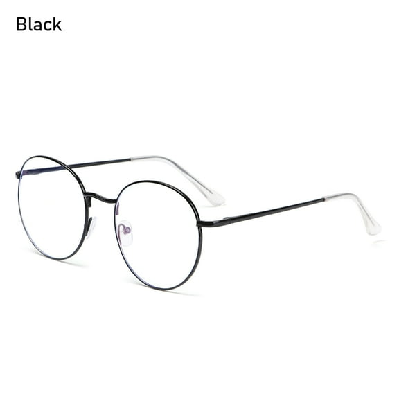 Women Men Portable Round Metal Glasses Ultra Light Frame Eye Protection Anti-Blue Light Eyeglasses BLACK