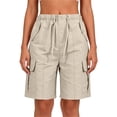 thumbnail image 6 of Bloomae Bermuda Shorts for Women Knee Length Casual Wide Leg Drawstring Elasitc High Waist Hiking Work Summer Cargo Shorts with Multi-Pockets, 6 of 8
