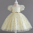 thumbnail image 4 of AUNVITO Girls Bubble Sleeve Round Neck Star Sequins Mesh Tulle Princess Party Dress Short Sleeve Evening Gown, 4 of 5