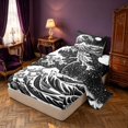 thumbnail image 2 of Homewish Ocean Wave Twin Sheets, Black White Japanese Style Bedding, 3 Pieces, 1 Flat Sheet, 1 Fitted Sheet and 1 Pillowcase, 2 of 6