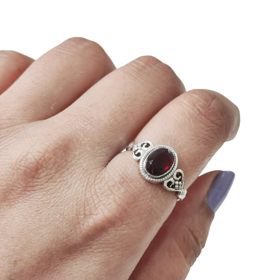 Natural Garnet Ring, AAA Garnet Gemstone Ring, January Birthstone, Tiny Bohemian Ring, 925 Sterling Silver, Designer Womens Ring, Christmas Thanksgiving, Handmade Statement Jewelry, Genuine Garnet