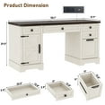 thumbnail image 6 of 58" Farmhouse Executive Desk with 4 Drawers & Charging Station, Office Computer Desk with File Drawer, Rustic Wooden Study Desk Workstation for Home Office, 6 of 8