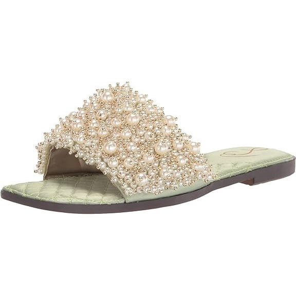 Sam Edelman Elijah Pistachio Se Jewel Detailed Open Toe Slip On Flats Sandals (Pistachio Se, 6.5)