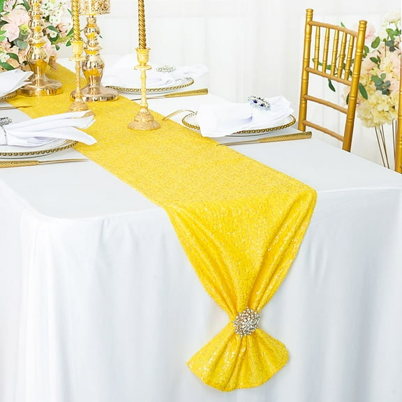 Wedding Linens Inc. 12"x108" Sequin Taffeta Table Runner for Wedding, Luxury Events, Party use - Canary Yellow