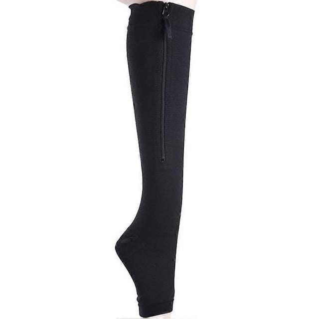 Easy Wear Compression Socks Calf Height Open Toe Support Stockings With Zip For Men Women
