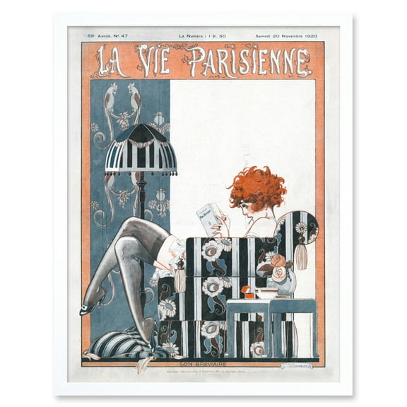 Vintage French Fashion La Vie Parisienne My Love Red Head Magazine Cover Art Print Framed Poster Wall Decor 12x16 inch