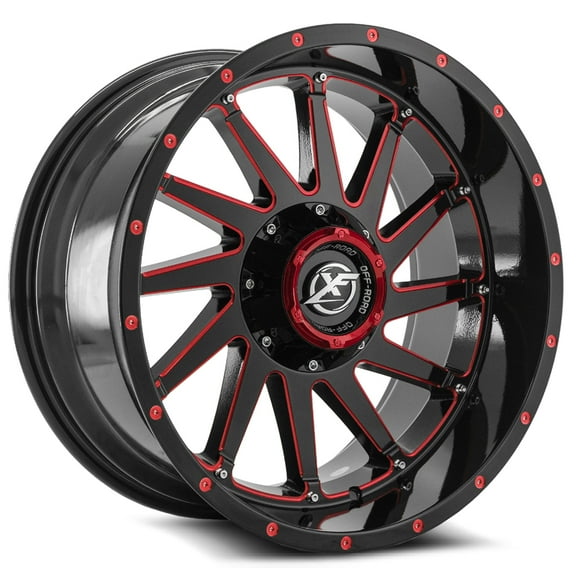 20x10 XF Off-Road XF-216 Gloss Black & Red Milled Wheel 5x5/5x5.5 (-24mm)
