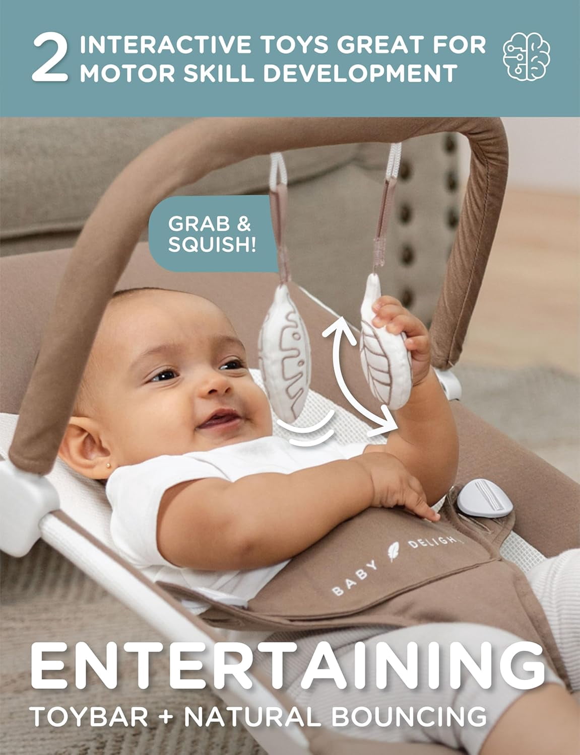 Baby Delight Highland Organic Bouncer, 3-Position, Infants 0-6 Months, Organic Mocha