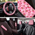 thumbnail image 4 of Qpednta Pink Strawberry 14 Pieces Car Seat Covers with Headrest Cover and Steering Wheel Cover Center Console Cover Auto Seat Belt Cover Cars Water Cup Coaster Comfortable for Car SUV, 4 of 6