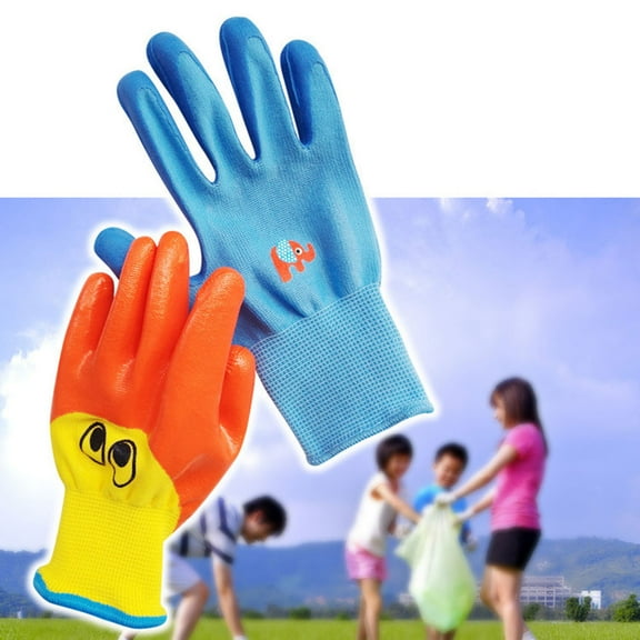 Limei Kids Gardening Gloves for Age 8-13, Children Grippy Rubber Coated Garden Work Gloves, Blue