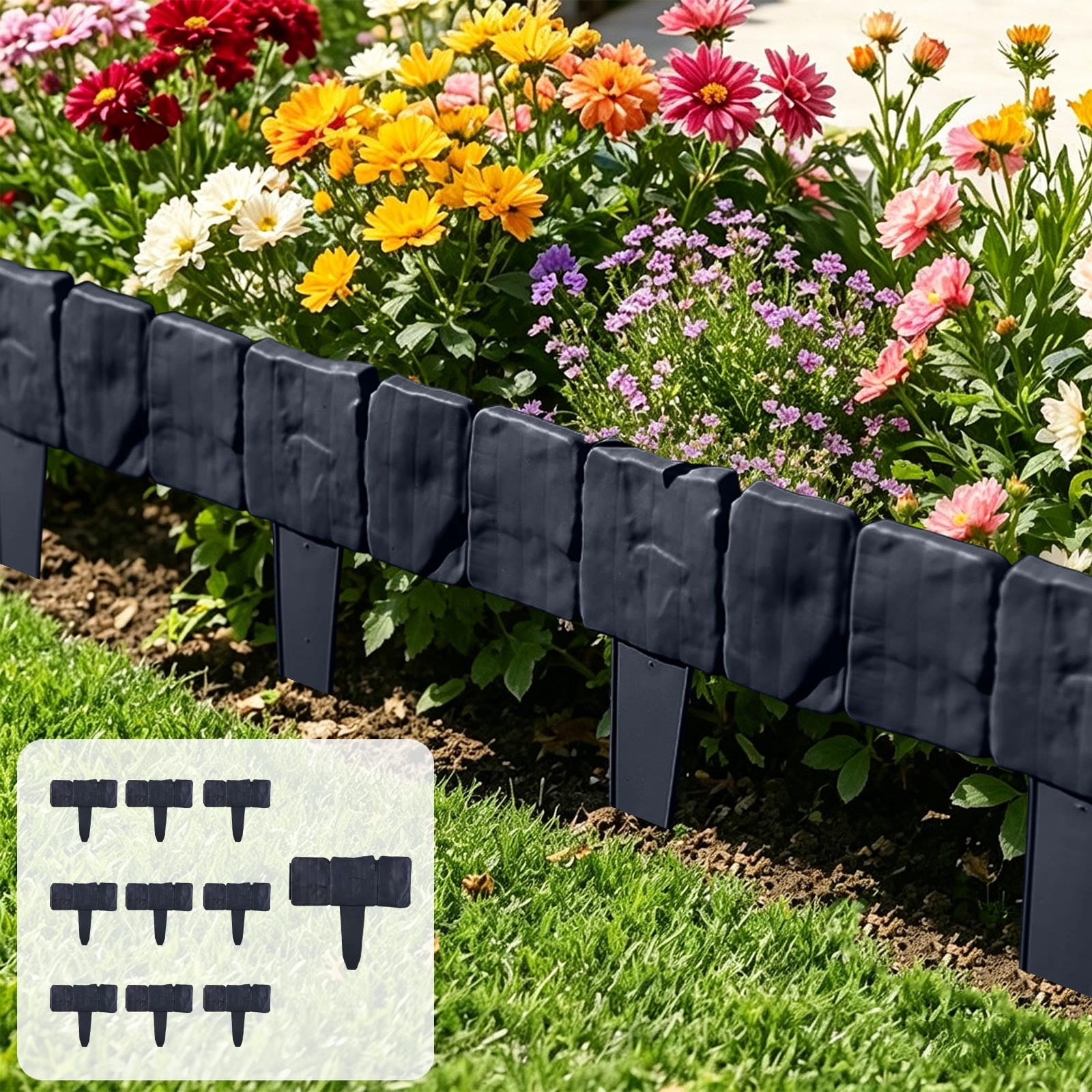 Garden Edging Border- Lawn Fence Plastic Cobblestone Effect Edging Lawn Trimming Garden Patio Decor