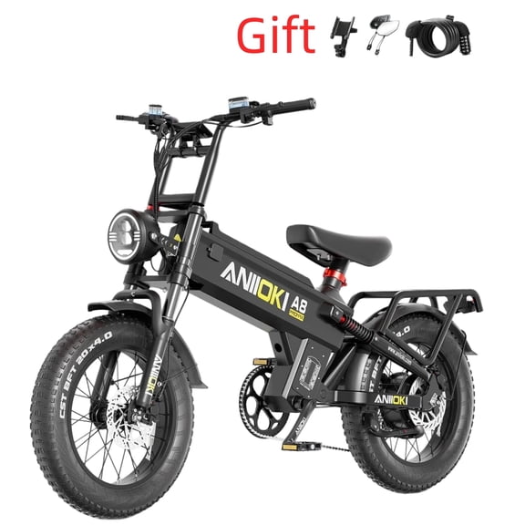 Aniioki A8 Pro Max Electric Bike for Adults, 1800W Peak, 52V 70Ah Battery, 33MPH Max Speed, 20"x4.0" Fat Tire, Dual Suspension MTB, UL2849