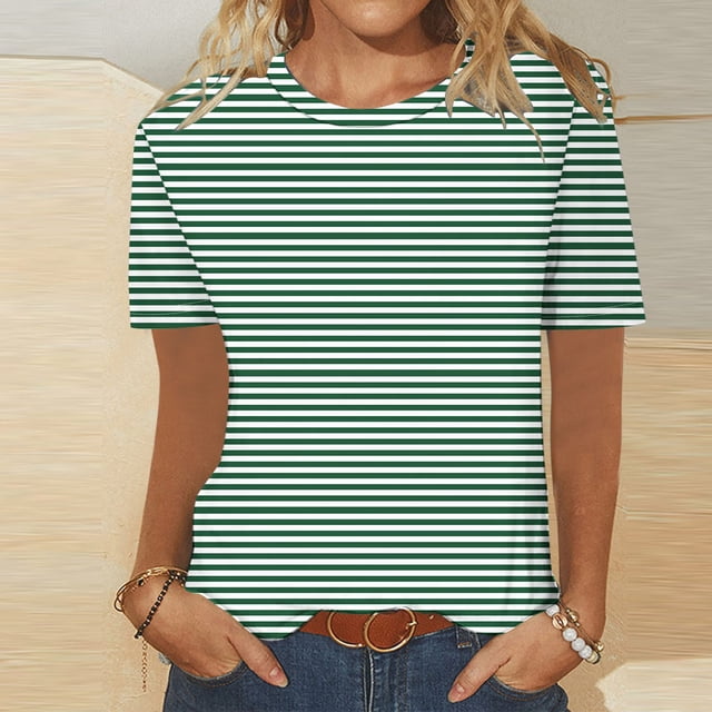 mfyjkho Tops Para Salir, Camiseta Informal Estampada De Moda Para Mujer, Cuello Redondo Y Manga Corta Tops Para Hacer Ejercicio Xl