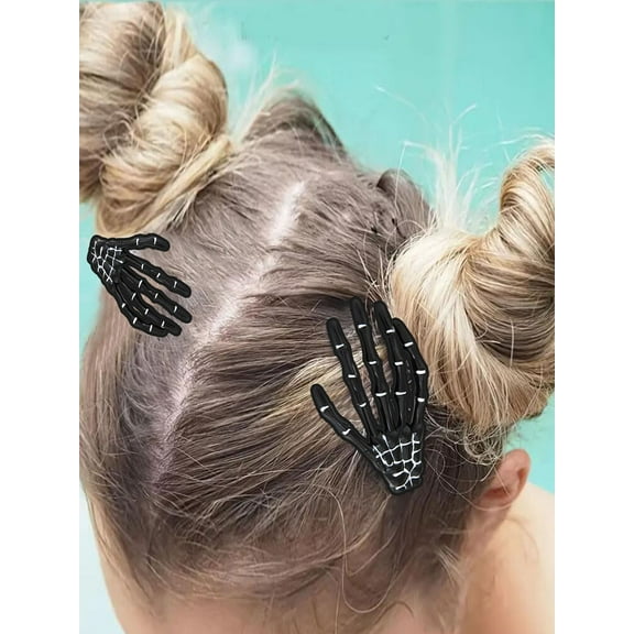 2-Piece Set Female Skull Hand Shape Hair Clip, Ghost Claw Edge Clip, Zombie Bone Claw Hair Clip, Cosplay Costume Hair Accessory, Valentine's Day Gift Street Hair Ornament Halloween Skull