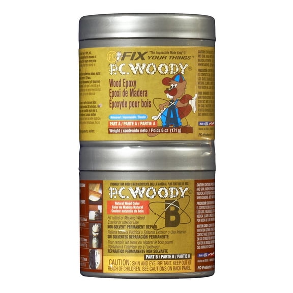 PC Products PC-Woody Wood Repair Epoxy Paste, Two-Part 6oz in Two Cans, Tan 083338