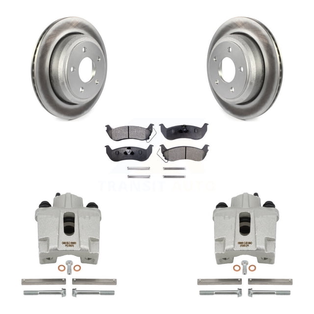 Transit Auto Rear Disc Brake Caliper Coated Rotors and Semi-Metallic Pads Kit for Car 2010-2011 Ford Ranger KCG-100167P