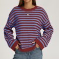 thumbnail image 5 of Women Crew Neck Horizontal Stripe Drop Shoulder Long Sleeve Loose Knit Sweater Fall Casual Pullover L, 5 of 5