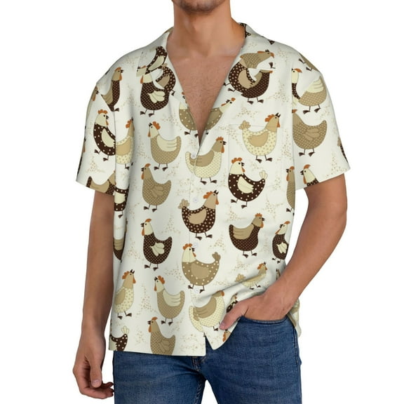 Hirioo Chicken Cartoon for Men's Cuban Collar Short Sleeve Shirt Button Down Shirt Beach Summer Shirts Wedding Vacation Shirts-Small