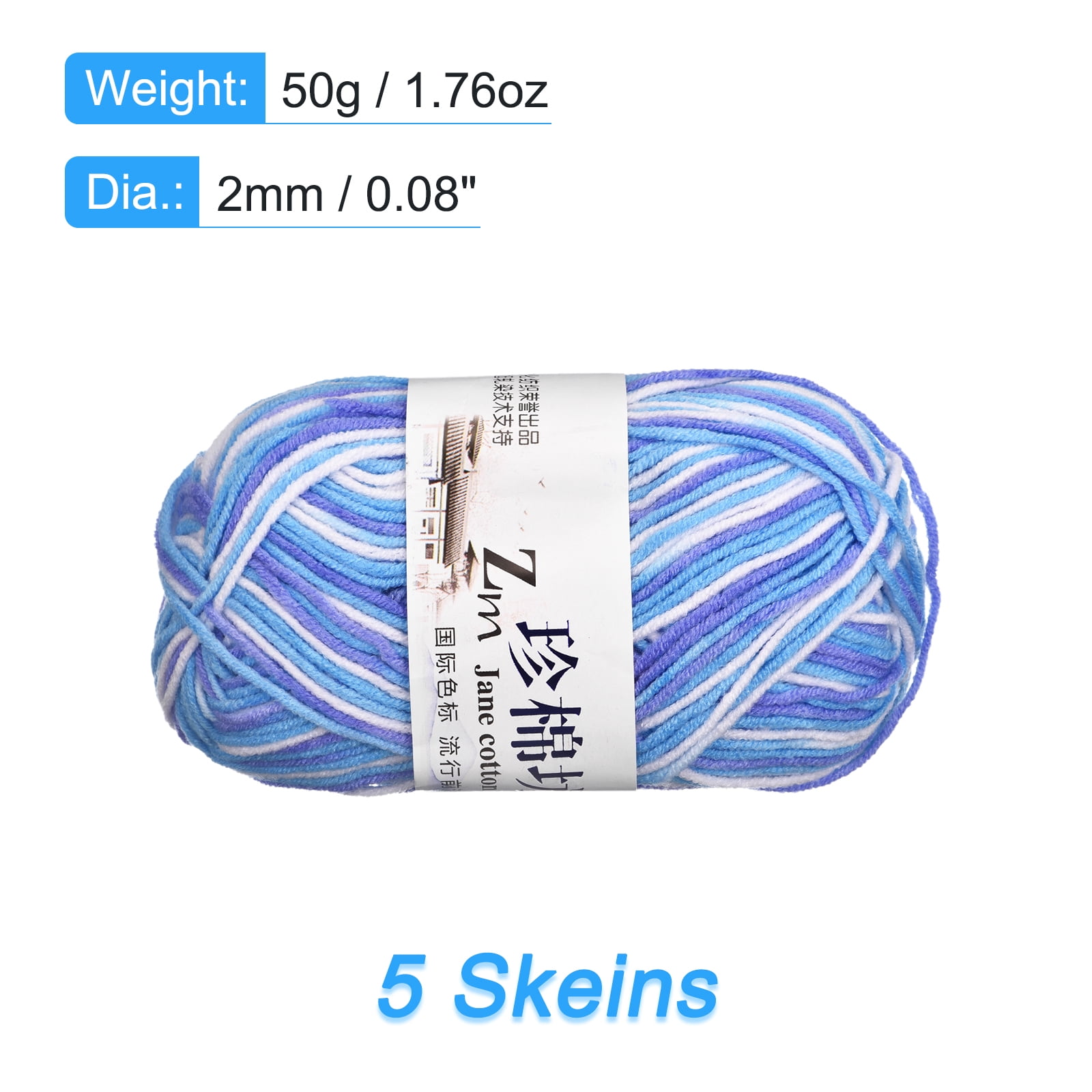Uxcell 5 pack of 50g Cotton Blend Yarn Crochet Craft Yarns for Knitting Blue