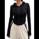 thumbnail image 3 of Chaqueta Corta Ligera con Capucha, Cremallera y Cordón de Larga para Mujer Negro S, 3 of 10