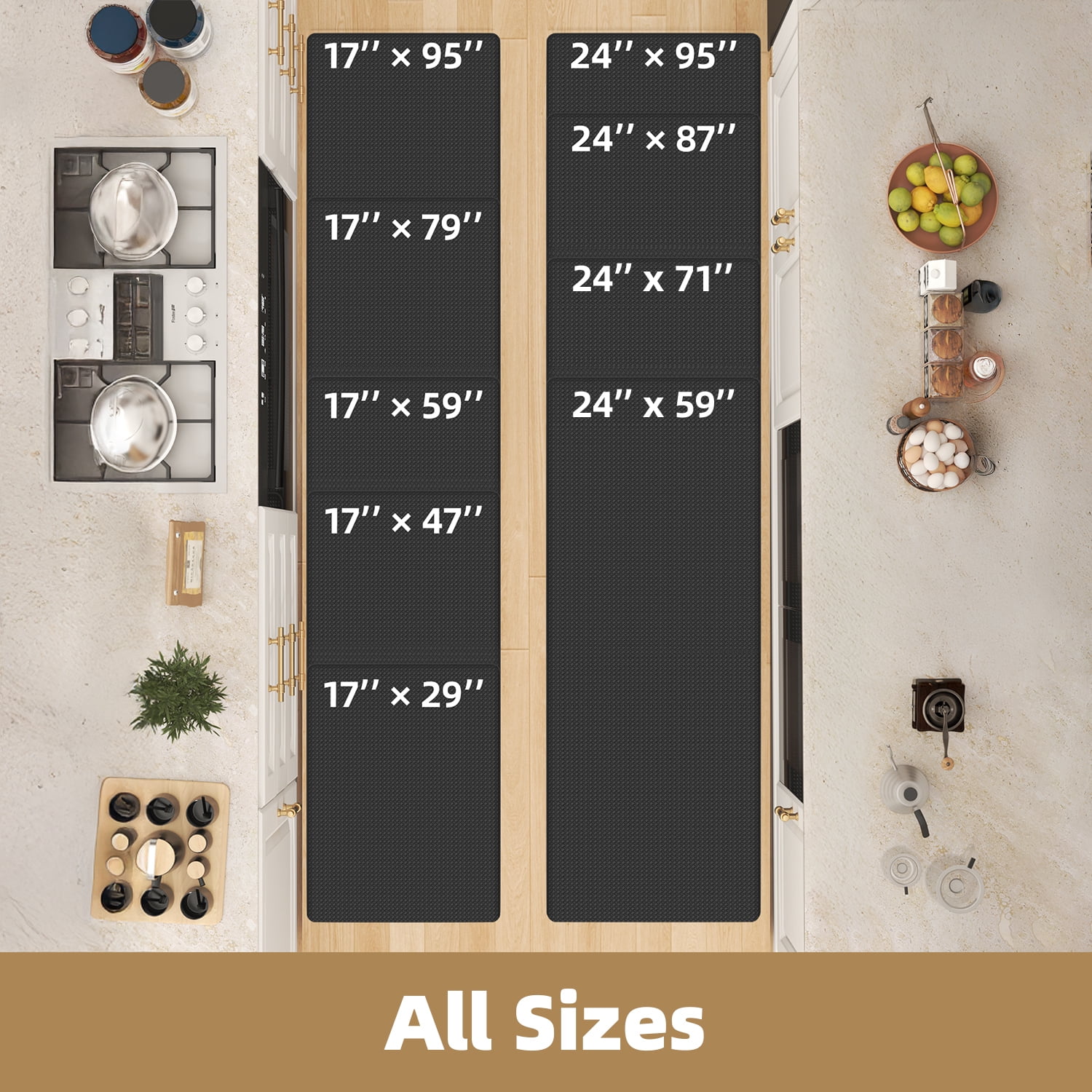 PABUBE Kitchen Rug and Mat Kitchen Mat Anti Fatigue, Non Slips Kitchen Floor Mat, Kitchen Rug or Mat Washable, 17"x 59", Black
