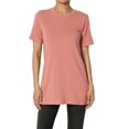 thumbnail image 1 of TheMoogan Women's Basic Cotton Span Crew Neck Relxed Slim Fit Tee Tunic Length T-Shirt, 1 of 7