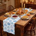 thumbnail image 2 of Blue Pumpkin Table Runner - 60 Inch Long Fall Thanksgiving Harvest Rustic Farmhouse Cotton and Linen Blended Dress Scarves Farmhouse Table Runner for Kitchen Dining, Coffee Table, 13" x 60", 2 of 8