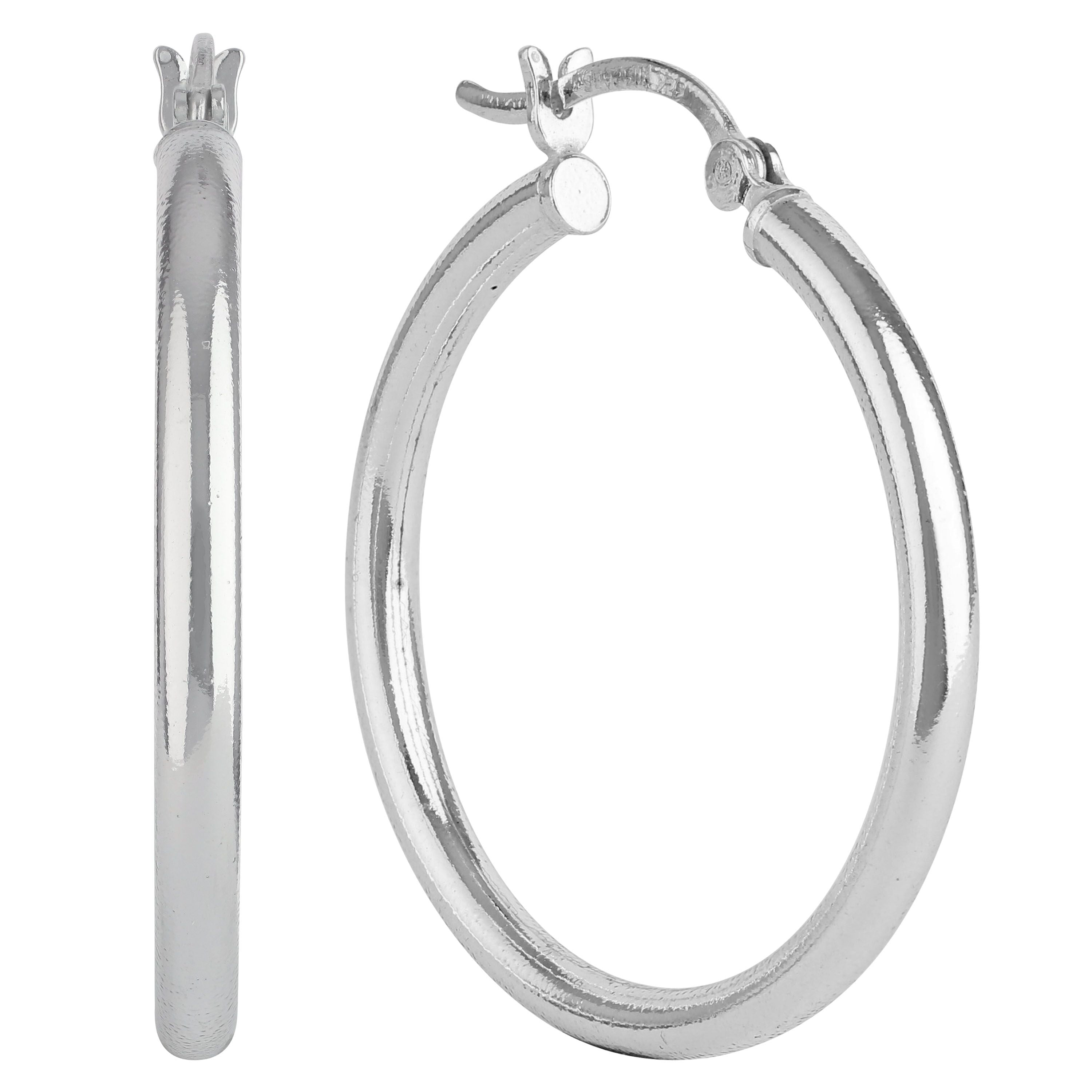 Brilliance Fine Jewelry Sterling Silver Click Top Hoop Earrings, 30mm.