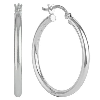 Brilliance Fine Jewelry Sterling Silver Click Top Hoop Earrings, 30mm.