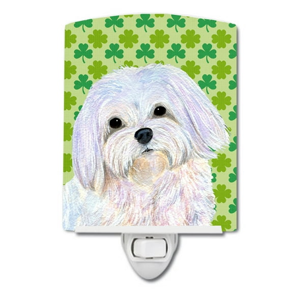Caroline's Treasures SS4413CNL Maltese St. Patrick's Day Shamrock Portrait Ceramic Night Light, 6x4x3", multicolor