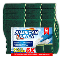 American Raven Heavy Duty Multipurpose Scrub Sponge (Pack of 12) Kitchen Cleaning Dish Scrub Sponge and Scouring Pad, Effortless Cleaning Scrub Pads for Dishes