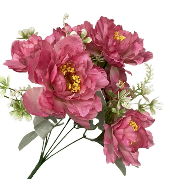 Happy Date Artificial Flowers, 6 Heads Fake Peony Silk Hydrangea Bouquet Decor Plastic Carnations Realistic Flower Arrangements Wedding Decoration Table Centerpieces Rose Red 1Pcs