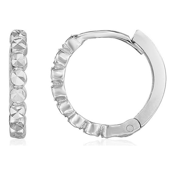 14k White Gold Petite Textured Round Hoop Earrings