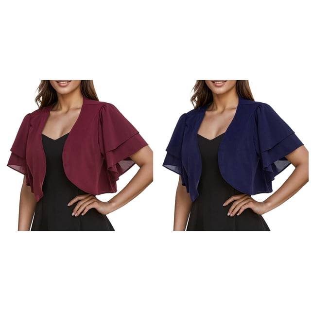 (2-Pack) Kcodviy Women Solid Short Sleeveless Cardigans for Women Sleeve Cropped Bolero Open Sleeveless Cardigans for Women Lightweight Front Chiffon Cardigan