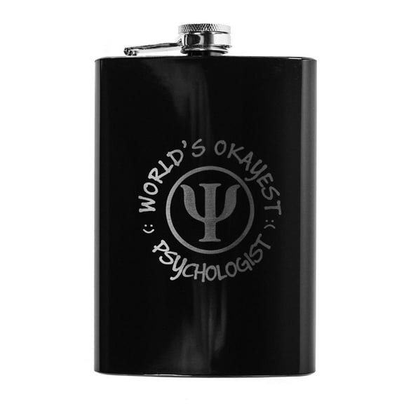 8oz BLACK World's Okayest Psychologist Flask L1