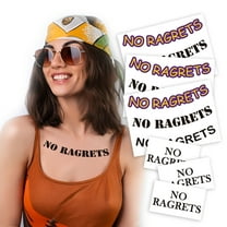 6 Sheets No Ragrets Temporary Tattoos - Funny Phrase Halloween Tattoo Stickers for Costume Party, Spine & Neck Decor