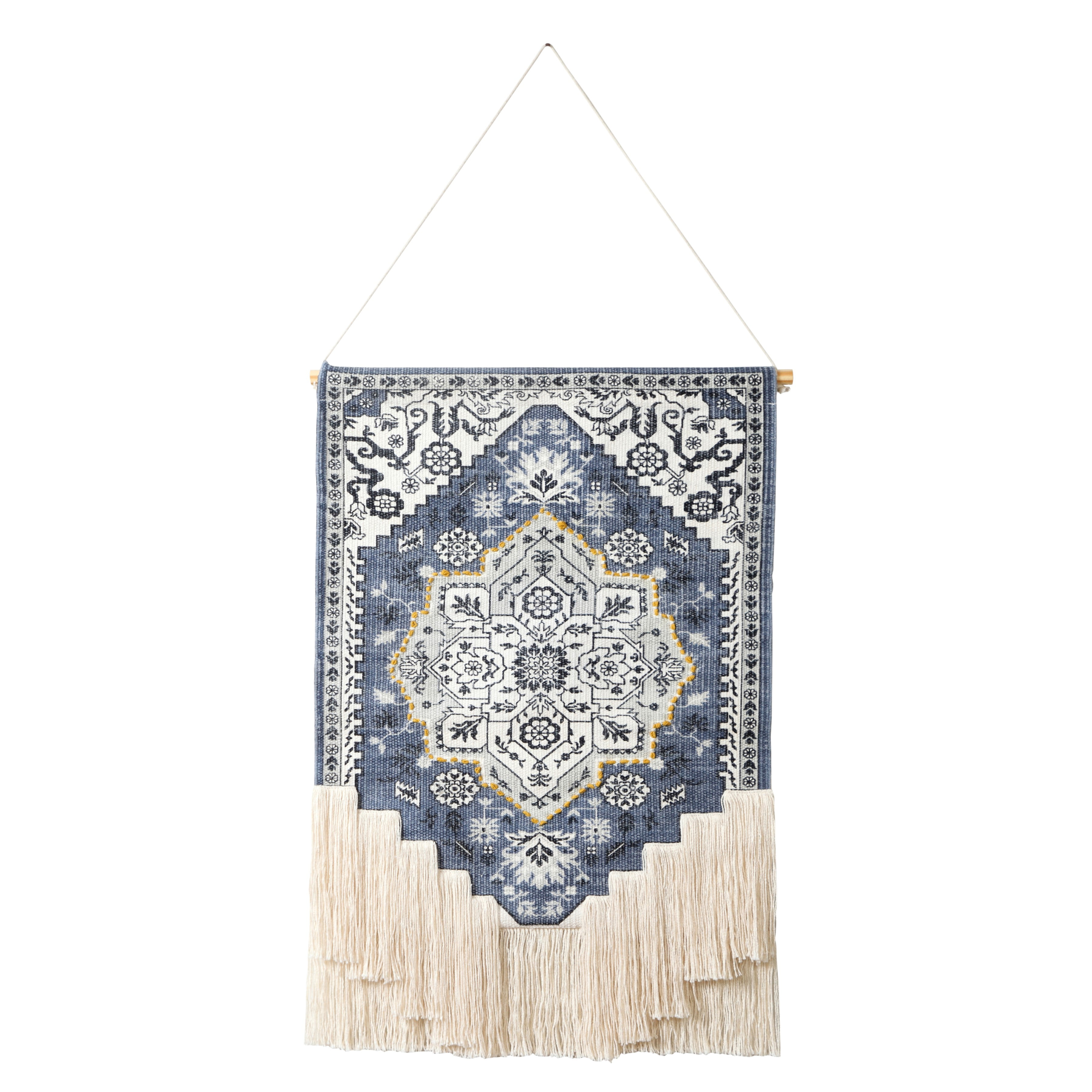 Blue White Macrame Cotton Mandala Tapestry Boho Rope Wall Hanging Home Decor 