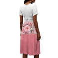 thumbnail image 5 of Women Smooth Polyester Wrap V Neck Short Sleeve Floral Print High Waist Split Hem Casual Midi Dress 07-Pink M, 5 of 5