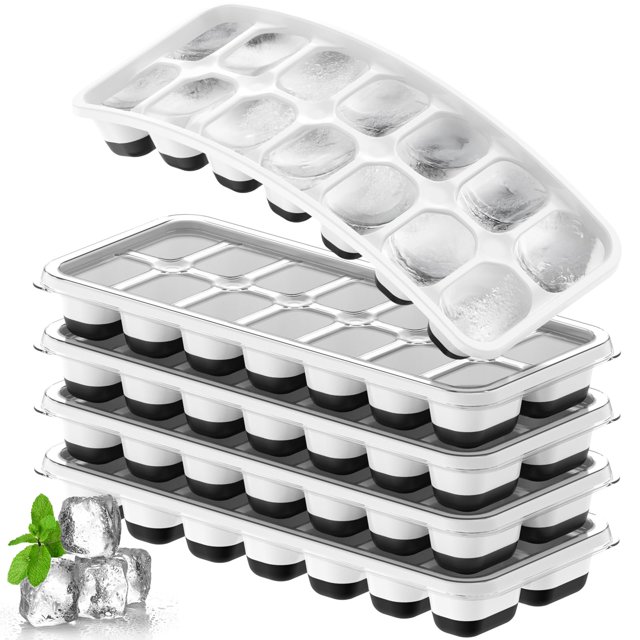 Bandeja para cubitos de hielo Tohsssik, apilable, silicona, con tapa, 5 unidades, color negro