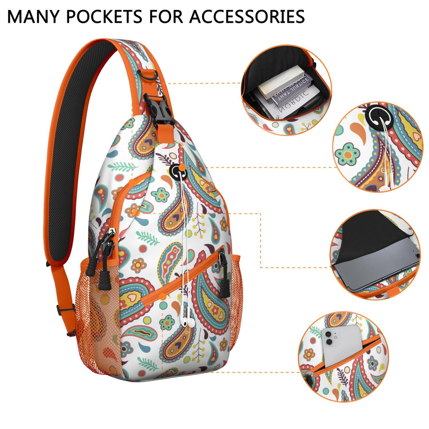 Abstract Ethnic Paisley Sling Bag - Decorative Tribal Chest Bag - Anti-Theft for Urban Commuters