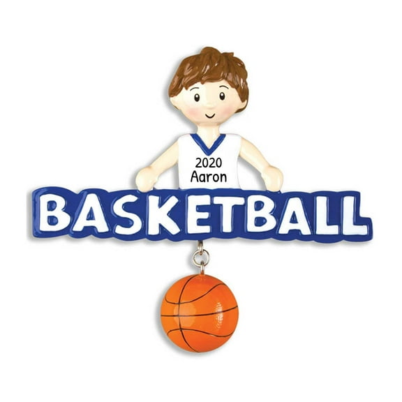Personalized Basketball Ornament 2024 - Custom Blue Lettered Basketball Rebounder Boy Ornaments
