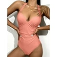 thumbnail image 3 of Mchoice One Piece Swimsuit Women High Wasit Sexy Solid Color Swimwear Lace Up Pleated Bathing Suits, 3 of 3