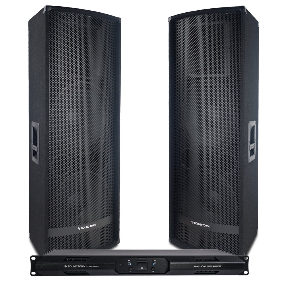 Sound Town Professional PA Speaker System with Two Dual 15” Passive PA