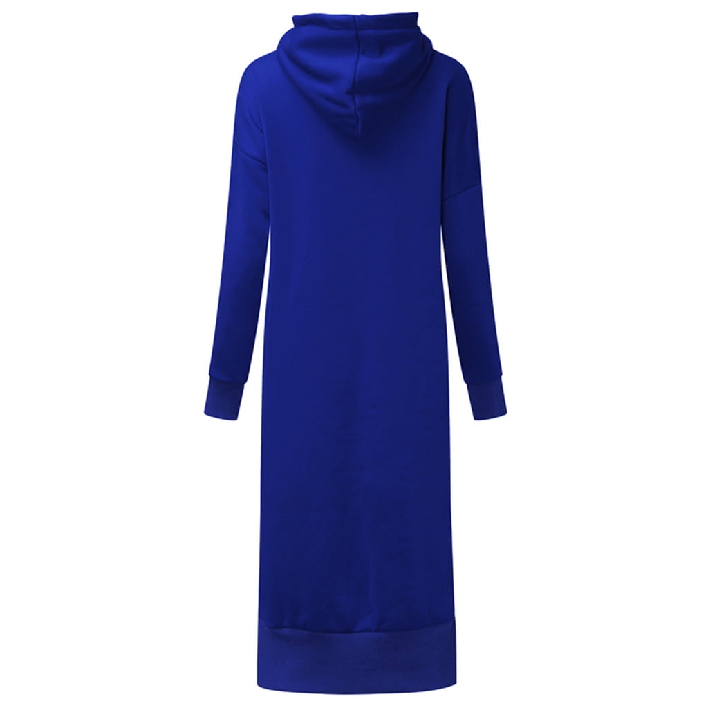 Skpblutn Women'S Sweatshirt Hoodies Winter Fall Casual Comfortable Tops Warm Hooded Baggy Pullover Over Long Dress Round Neckline Long Sleeve Plus Size Sweatshirts Blue M