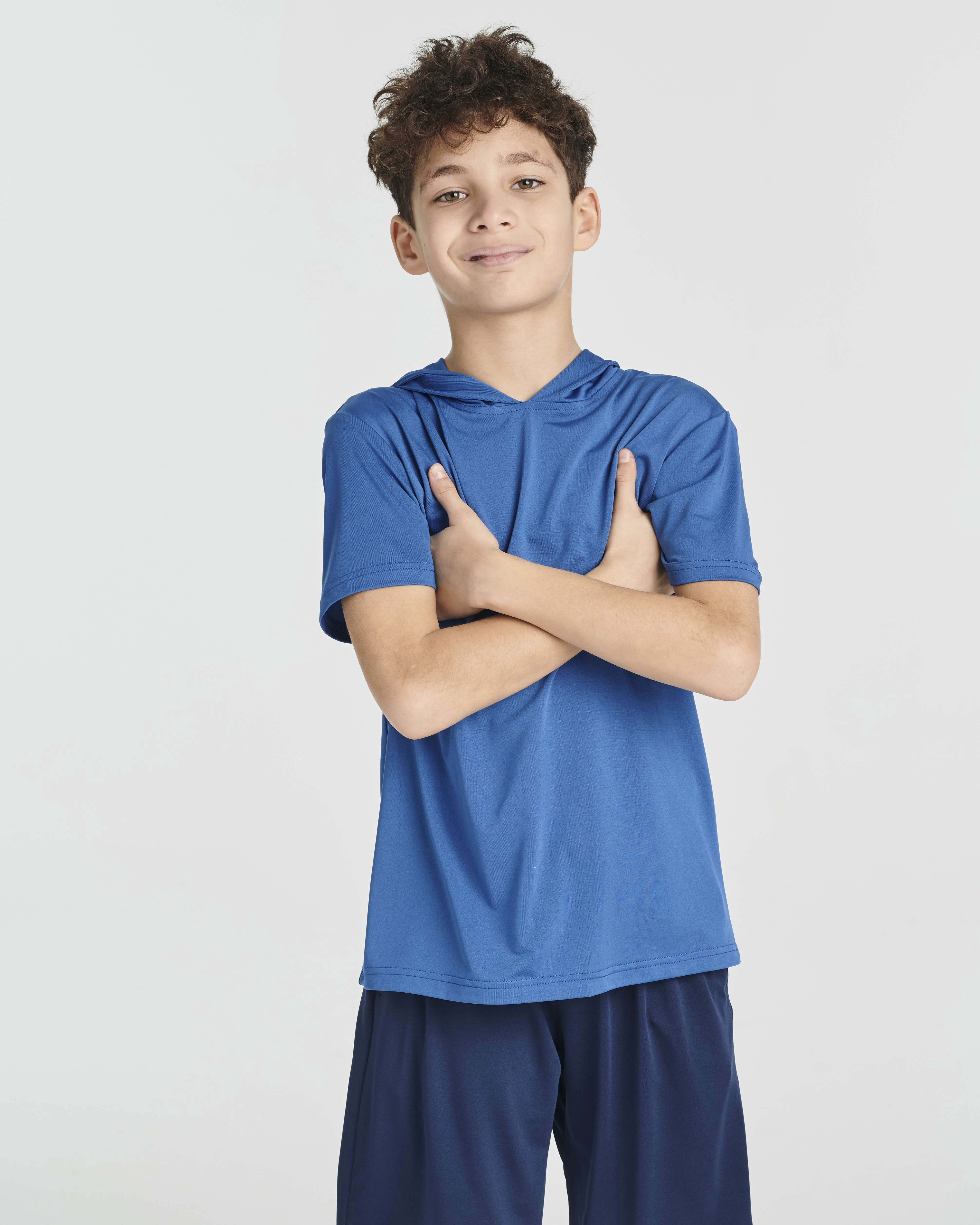 Real Essentials 3 Pack: Boys Dry-Fit Youth Teen Active Athletic Short Sleeve Workout Hoodie - Hooded Pullover Shirts