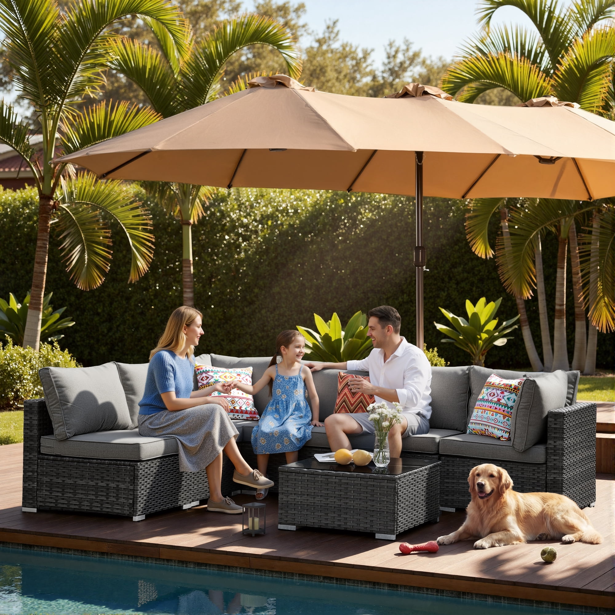 XIZZI 7-Piece Outdoor Sectional Furniture Sets, Patio Conversation Set with Cushions and Coffee Table, All-Weather Patio sets for Backyard, Garden,Dark Gray