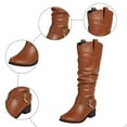 thumbnail image 6 of Women's Knee High Riding Boots Comfortable Low Chunky Heel Side Zipper Round Toe Wide Calf Boots Brown, 6 of 8