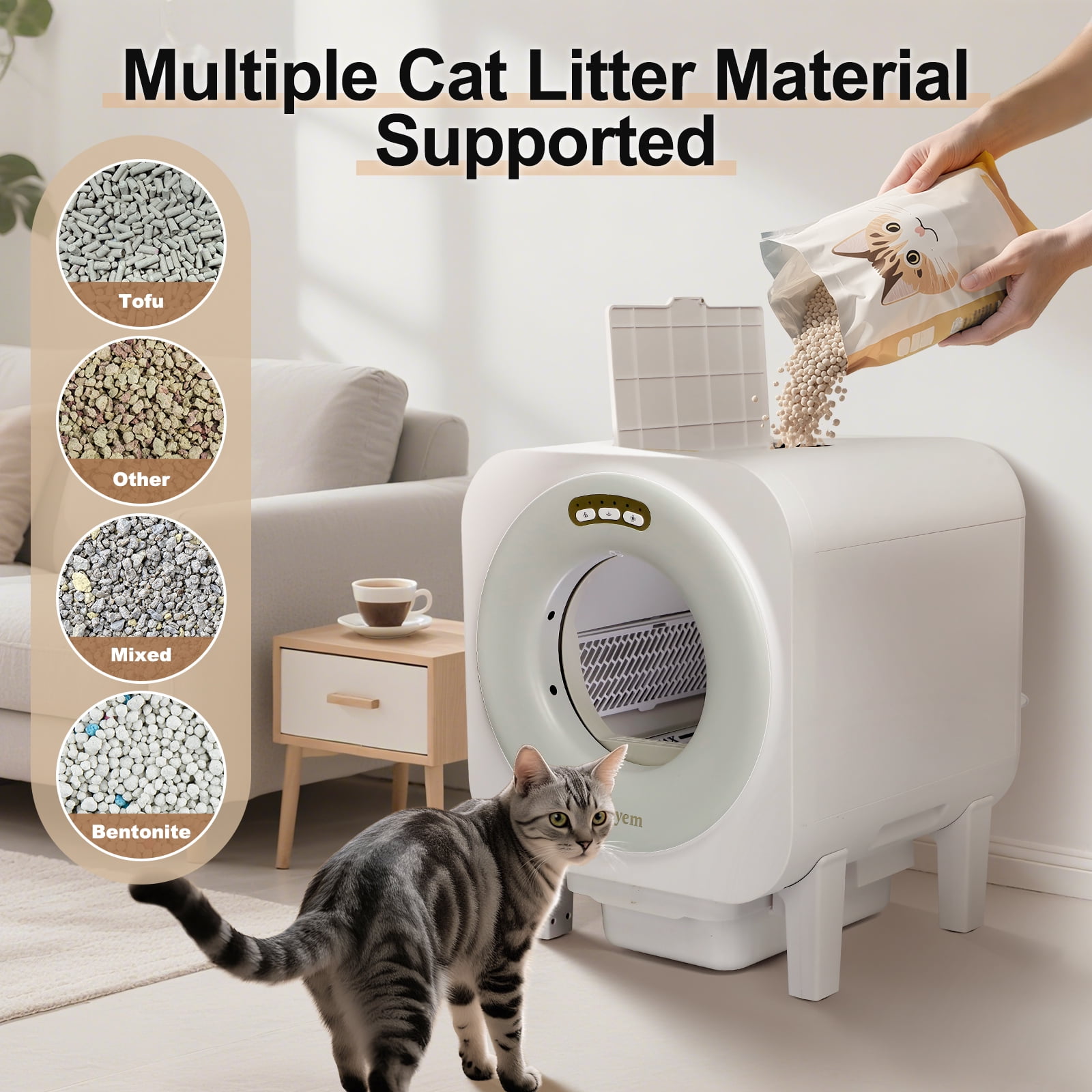 Self Cleaning Litter Box, 68L Large Capacity Automatic Cat Litter Box Self Cleaning for Multiple Cats, Automatic Litterbox with App Control Safety Protection Odor Removal